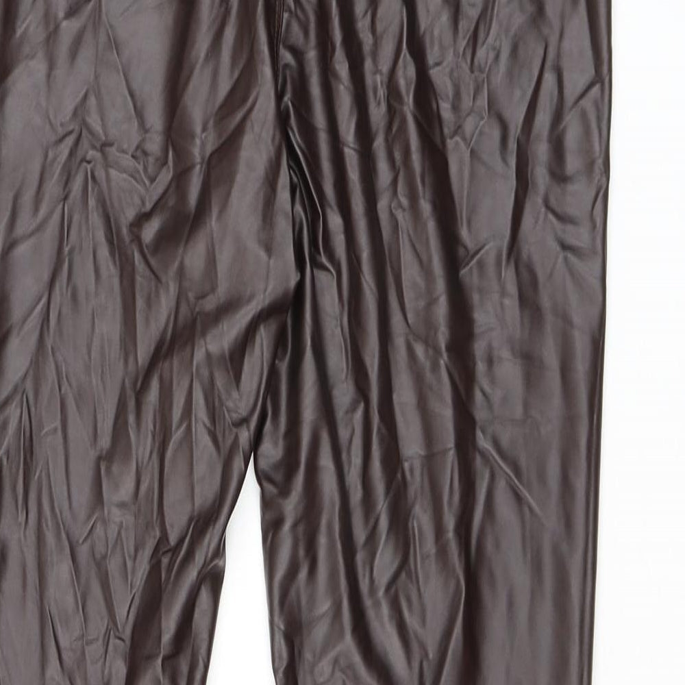 The Chic Hero Womens Brown Polyester Carrot Leggings Size 10 L25 in - Leather Look