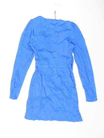Zara Womens Blue Viscose Mini Size XS V-Neck Pullover