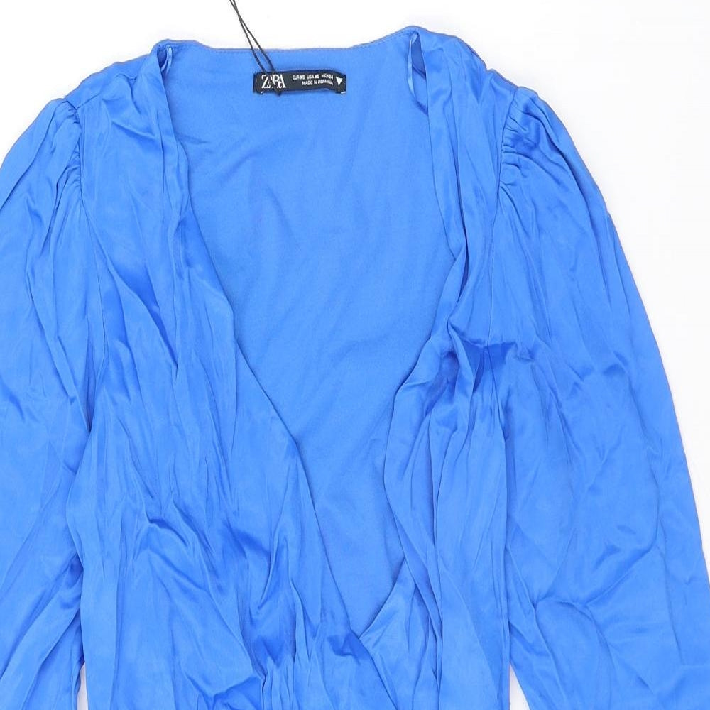 Zara Womens Blue Viscose Mini Size XS V-Neck Pullover