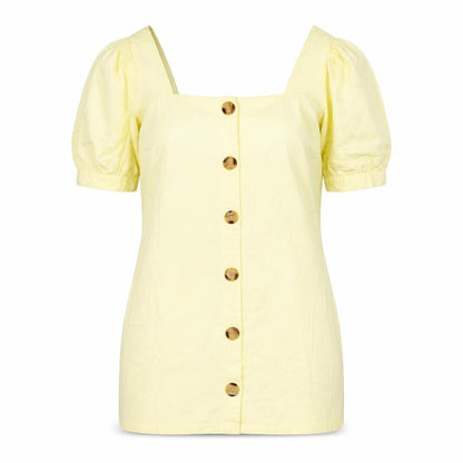 Boohoo Womens Yellow 100% Cotton Mini Size 12 Square Neck Button
