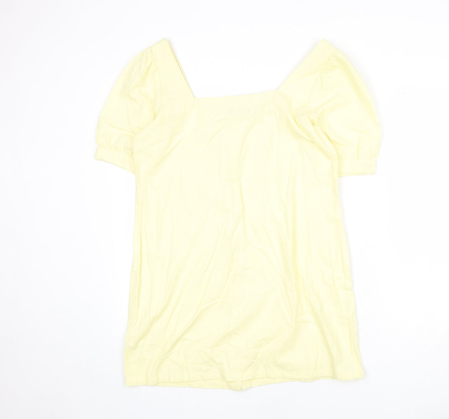 Boohoo Womens Yellow 100% Cotton Mini Size 12 Square Neck Button