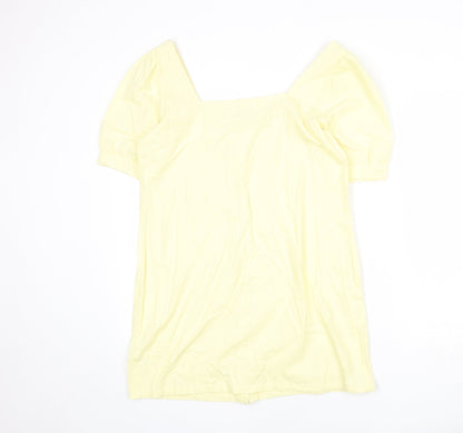 Boohoo Womens Yellow 100% Cotton Mini Size 12 Square Neck Button
