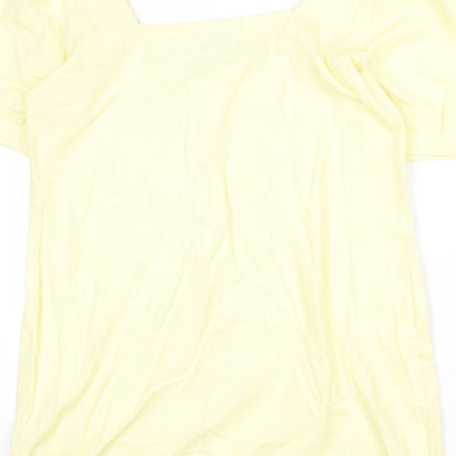 Boohoo Womens Yellow 100% Cotton Mini Size 12 Square Neck Button