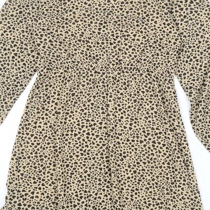 Very Womens Beige Animal Print Polyester A-Line Size 8 V-Neck Button - Leopard pattern