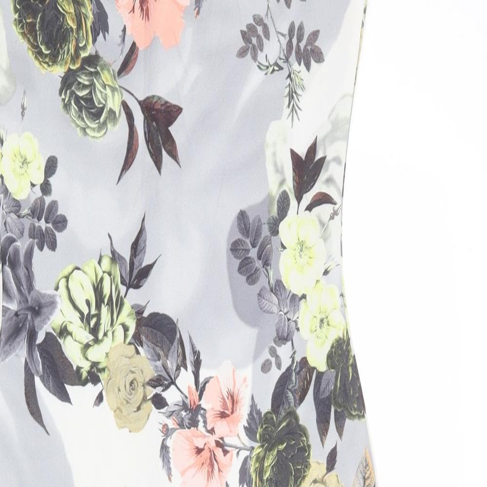 Boohoo Womens Grey Floral Polyester Pencil Dress Size 10 Off the Shoulder Pullover