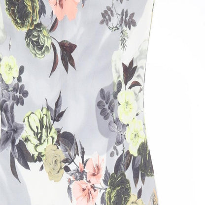 Boohoo Womens Grey Floral Polyester Pencil Dress Size 10 Off the Shoulder Pullover