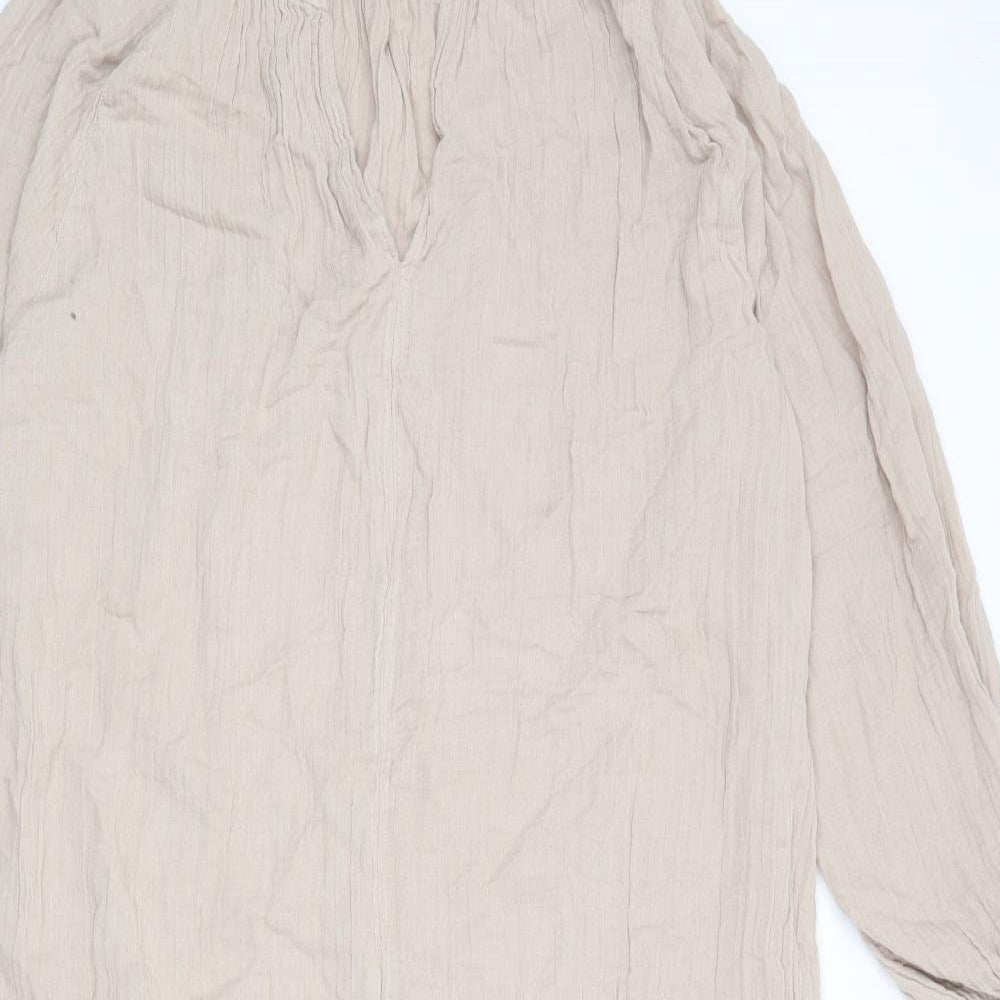H&M Womens Beige 100% Cotton A-Line Size M V-Neck Pullover