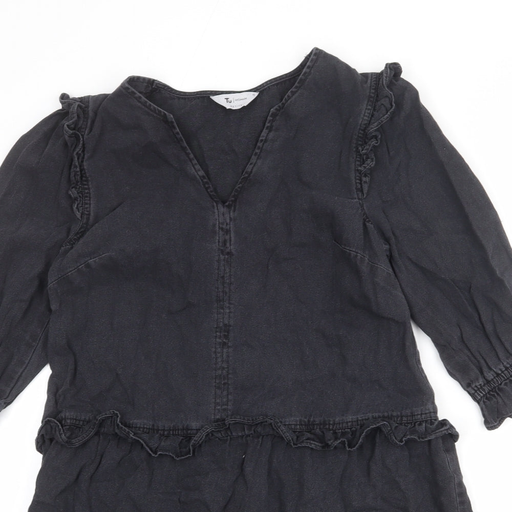 TU Womens Grey Cotton Trapeze & Swing Size 10 V-Neck Pullover