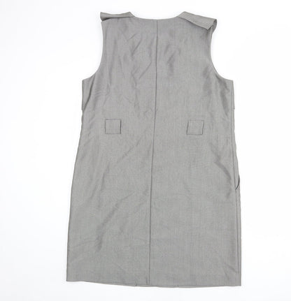 Oasis Womens Grey Polyester Shift Size 16 Round Neck Zip