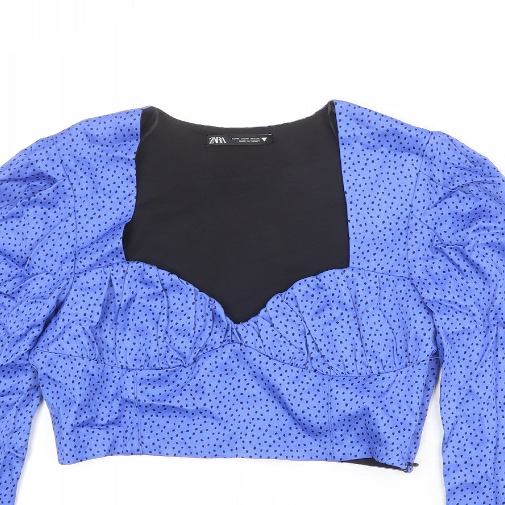 Womens UK Size M Zara Blue Cropped Blouse
