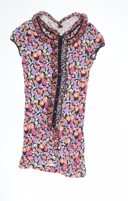 NEXT Womens Multicoloured Floral Viscose Shift Size 16 Round Neck Button