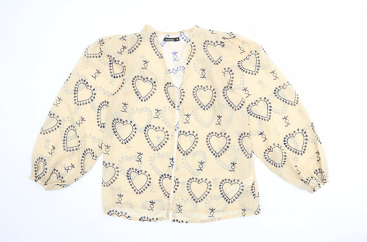 Boohoo Womens Beige Geometric Polyester Basic Blouse Size M V-Neck - Heart Pattern