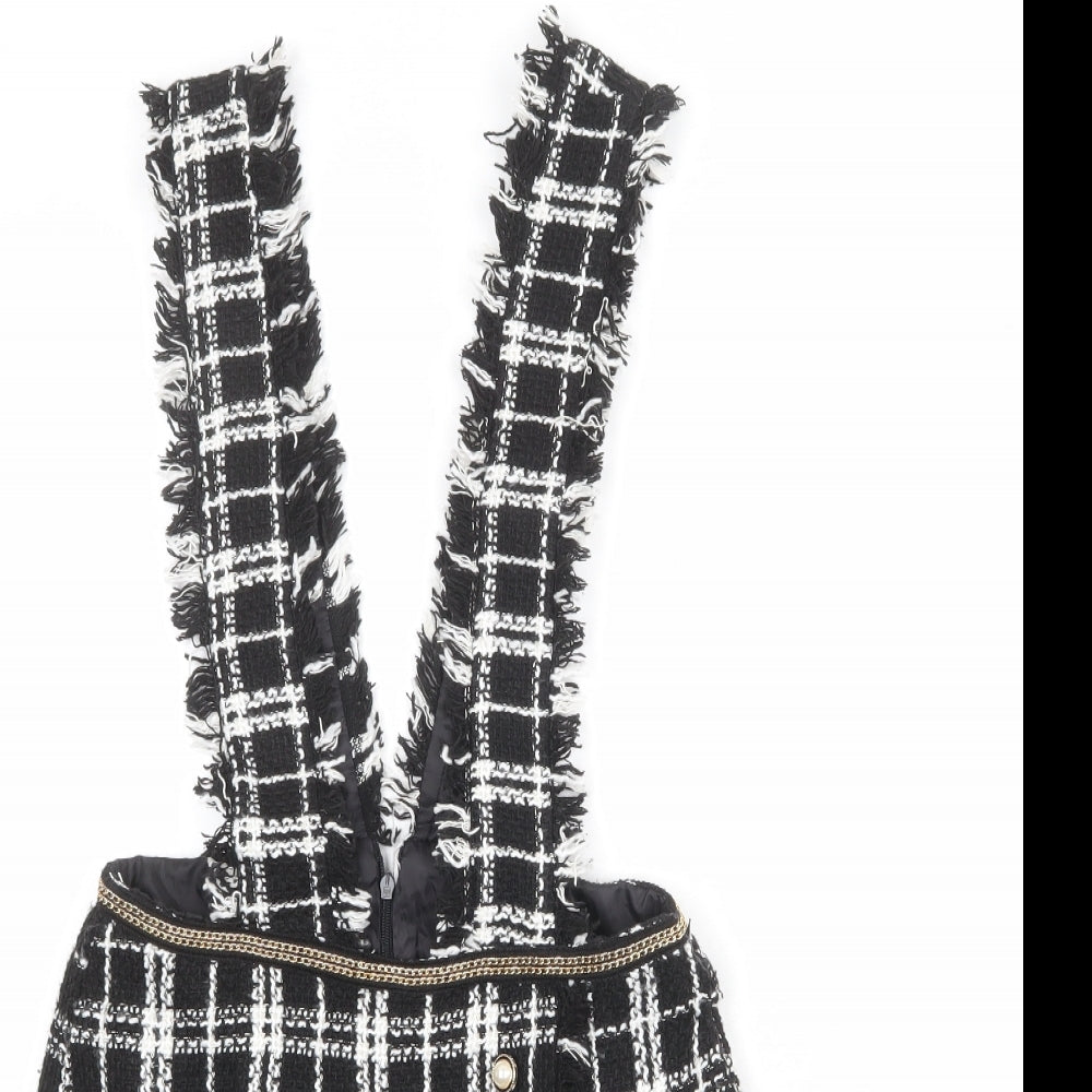 Rebellious Womens Black Plaid Polyester Playsuit One-Piece Size 10 L3 in Zip