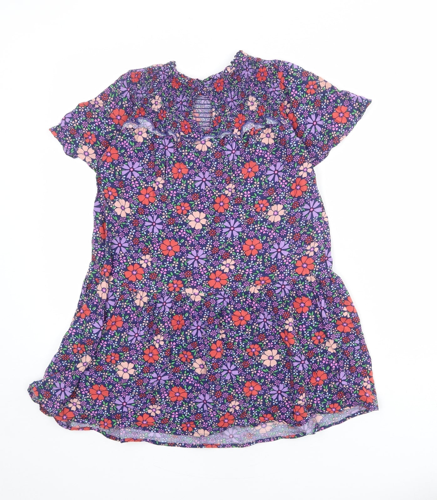 NEXT Girls Multicoloured Floral Viscose Trapeze & Swing Size 10 Years Round Neck Button