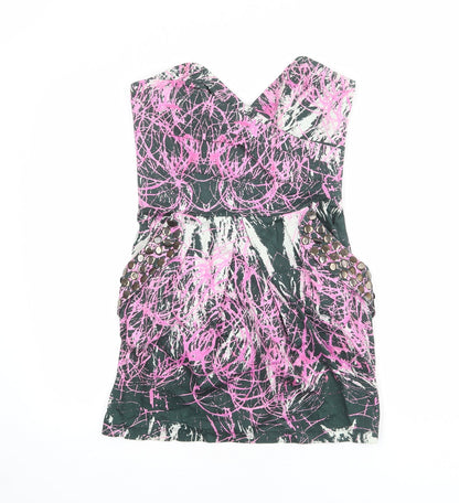 Lipsy Womens Multicoloured Geometric Cotton Mini Size 10 Sweetheart Zip - Strapless