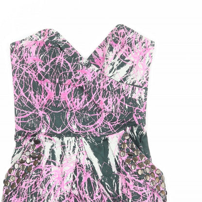 Lipsy Womens Multicoloured Geometric Cotton Mini Size 10 Sweetheart Zip - Strapless