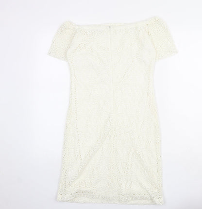 Zara Womens Ivory Polyester Shift Size L Off the Shoulder Zip