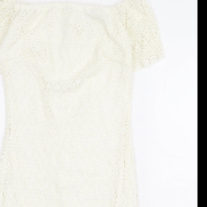 Zara Womens Ivory Polyester Shift Size L Off the Shoulder Zip