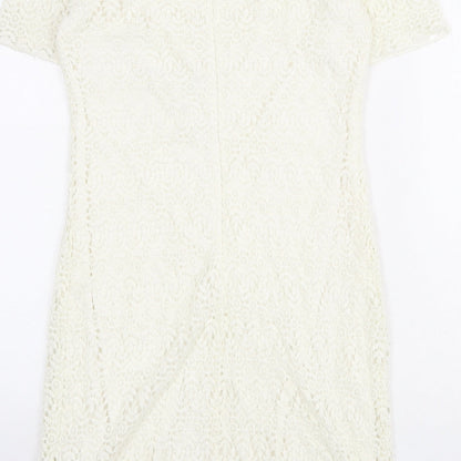Zara Womens Ivory Polyester Shift Size L Off the Shoulder Zip