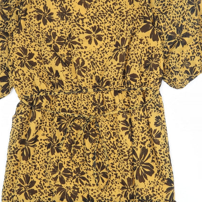 Quiz Womens Yellow Floral Polyester A-Line Size 14 V-Neck Pullover - Puff Sleeve