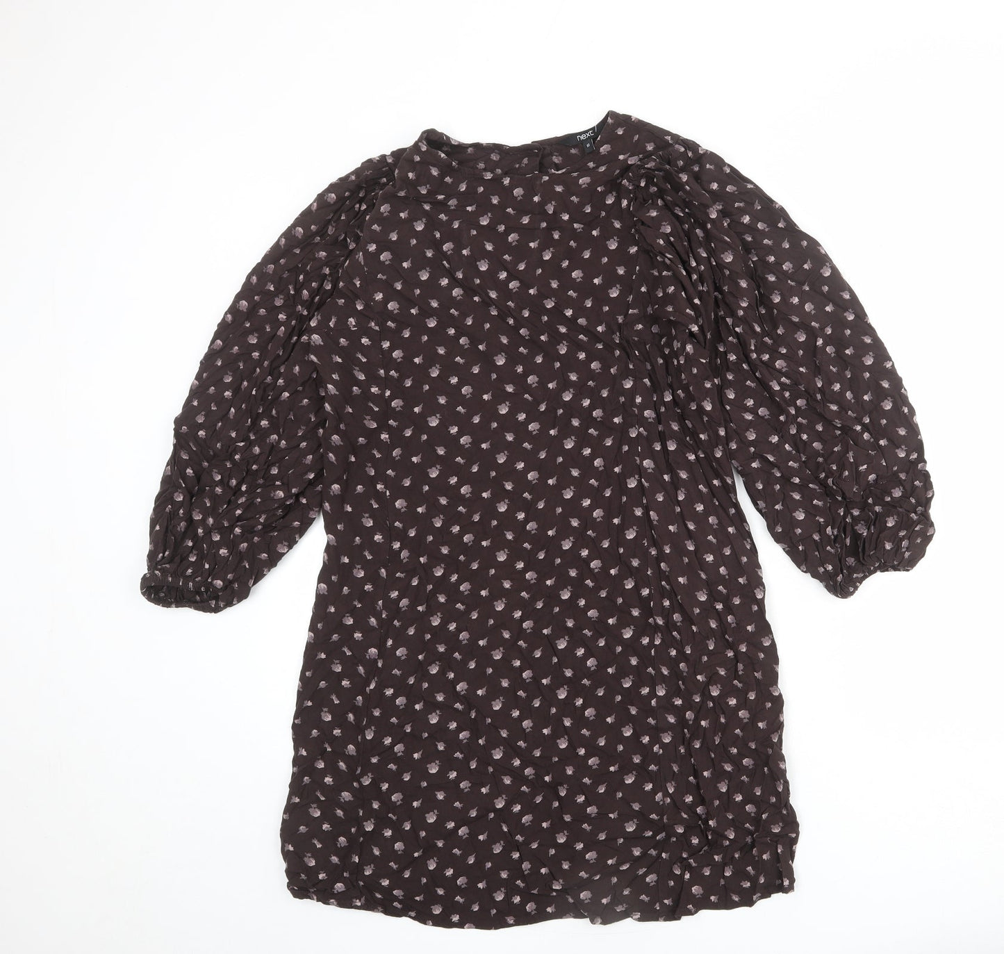 NEXT Womens Brown Geometric Viscose Shift Size 10 Round Neck Button