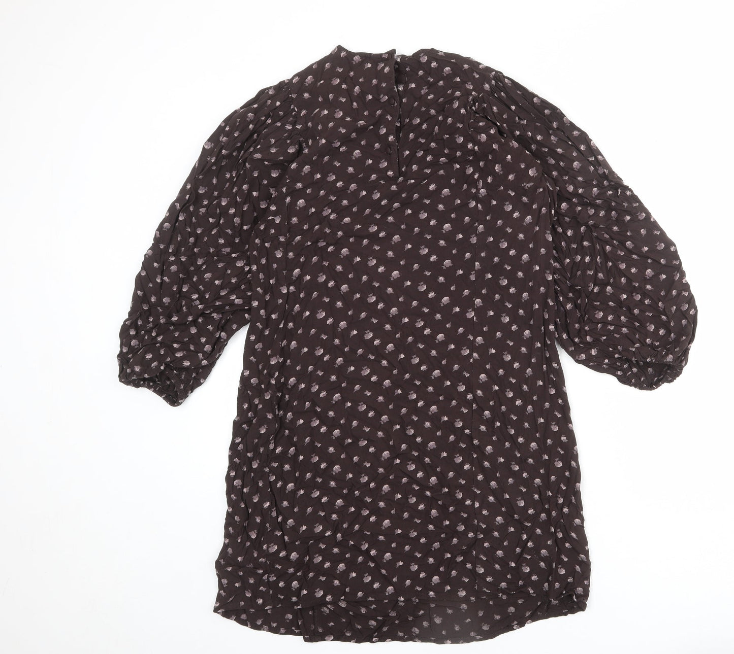 NEXT Womens Brown Geometric Viscose Shift Size 10 Round Neck Button