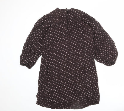 NEXT Womens Brown Geometric Viscose Shift Size 10 Round Neck Button