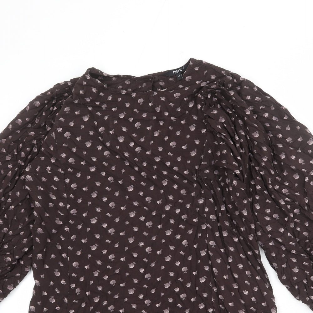 NEXT Womens Brown Geometric Viscose Shift Size 10 Round Neck Button