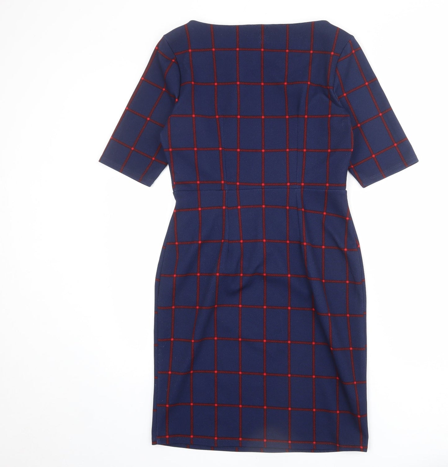 Dorothy Perkins Womens Blue Check Polyester Pencil Dress Size 10 Boat Neck Pullover