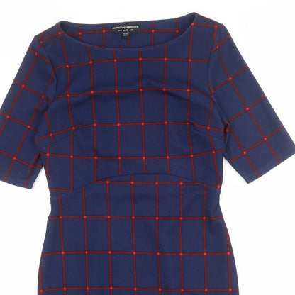 Dorothy Perkins Womens Blue Check Polyester Pencil Dress Size 10 Boat Neck Pullover