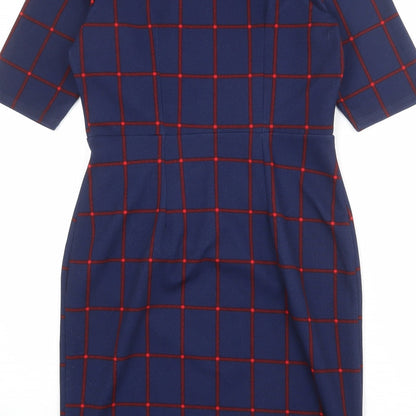 Dorothy Perkins Womens Blue Check Polyester Pencil Dress Size 10 Boat Neck Pullover