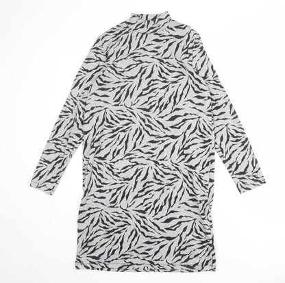 Marks and Spencer Womens Grey Animal Print Polyester Jumper Dress Size 10 Mock Neck Pullover