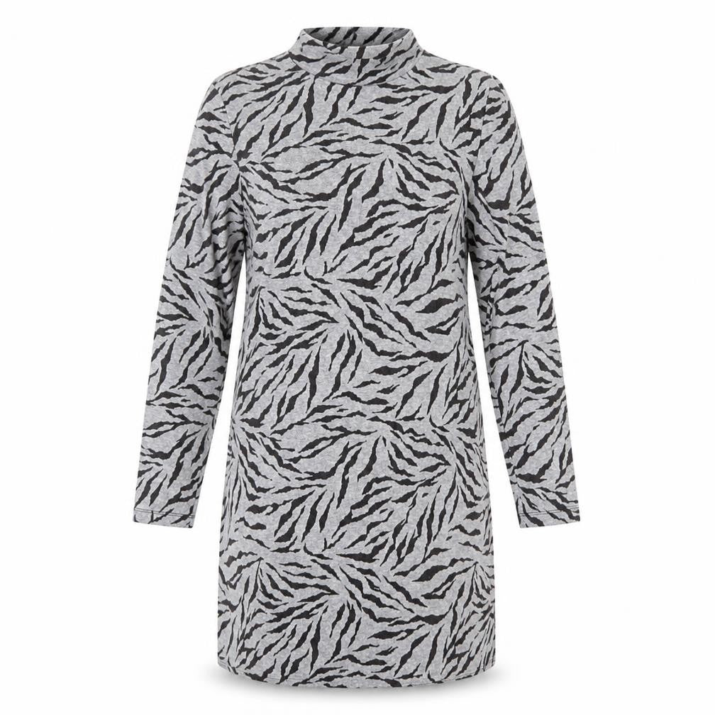 Marks and Spencer Womens Grey Animal Print Polyester Jumper Dress Size 10 Mock Neck Pullover
