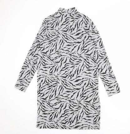 Marks and Spencer Womens Grey Animal Print Polyester Jumper Dress Size 10 Mock Neck Pullover