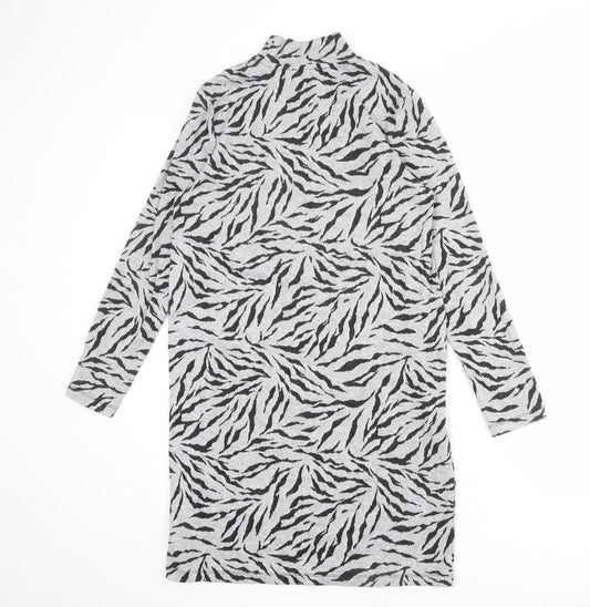 Marks and Spencer Womens Grey Animal Print Polyester Jumper Dress Size 10 Mock Neck Pullover