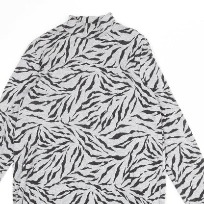 Marks and Spencer Womens Grey Animal Print Polyester Jumper Dress Size 10 Mock Neck Pullover