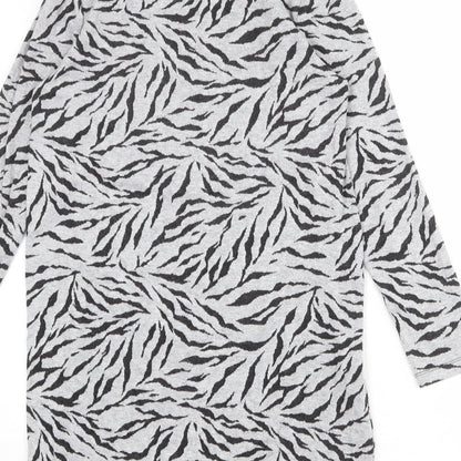 Marks and Spencer Womens Grey Animal Print Polyester Jumper Dress Size 10 Mock Neck Pullover