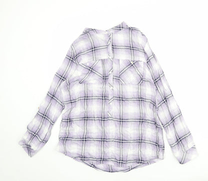 EWM Womens Multicoloured Plaid Viscose Basic Button-Up Size 14 Round Neck