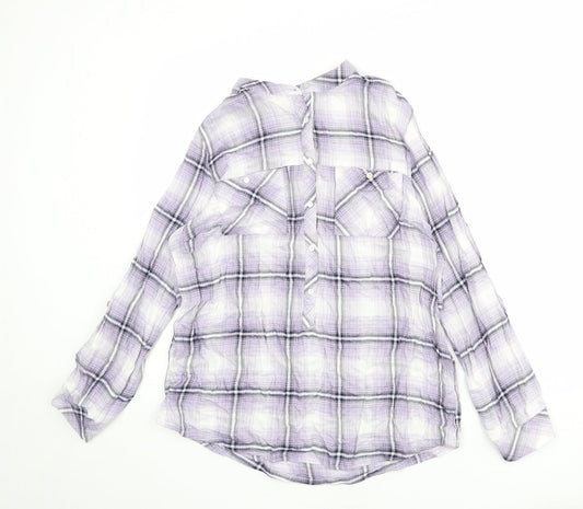 EWM Womens Multicoloured Plaid Viscose Basic Button-Up Size 14 Round Neck