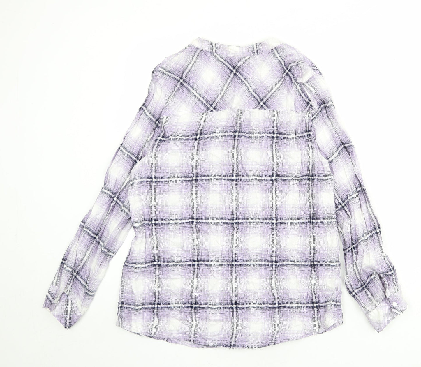 EWM Womens Multicoloured Plaid Viscose Basic Button-Up Size 14 Round Neck