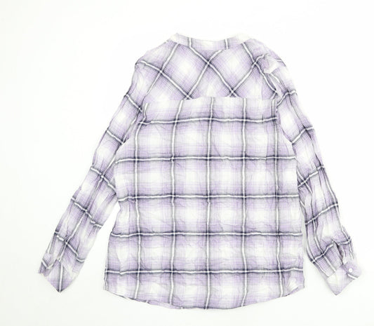 EWM Womens Multicoloured Plaid Viscose Basic Button-Up Size 14 Round Neck