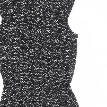 Adrianna Papell Womens Black Geometric Polyester Fit & Flare Size S Mock Neck Button