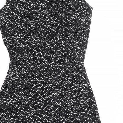 Adrianna Papell Womens Black Geometric Polyester Fit & Flare Size S Mock Neck Button