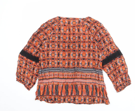 Indigo Womens Multicoloured Geometric Modal Basic Blouse Size 8 Round Neck