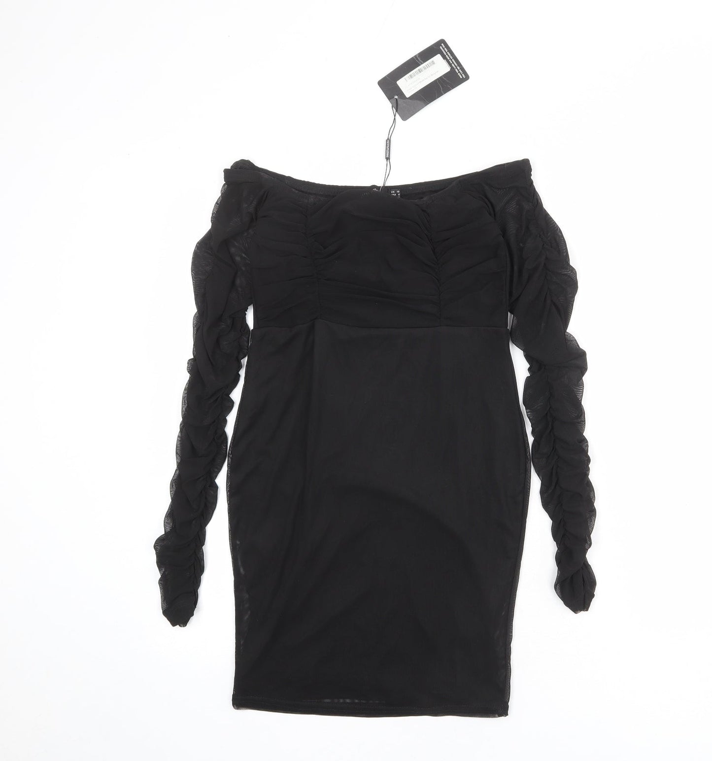 PRETTYLITTLETHING Womens Black Polyester Bodycon Size 10 Off the Shoulder Pullover