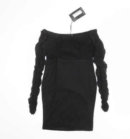 PRETTYLITTLETHING Womens Black Polyester Bodycon Size 10 Off the Shoulder Pullover
