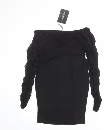PRETTYLITTLETHING Womens Black Polyester Bodycon Size 10 Off the Shoulder Pullover