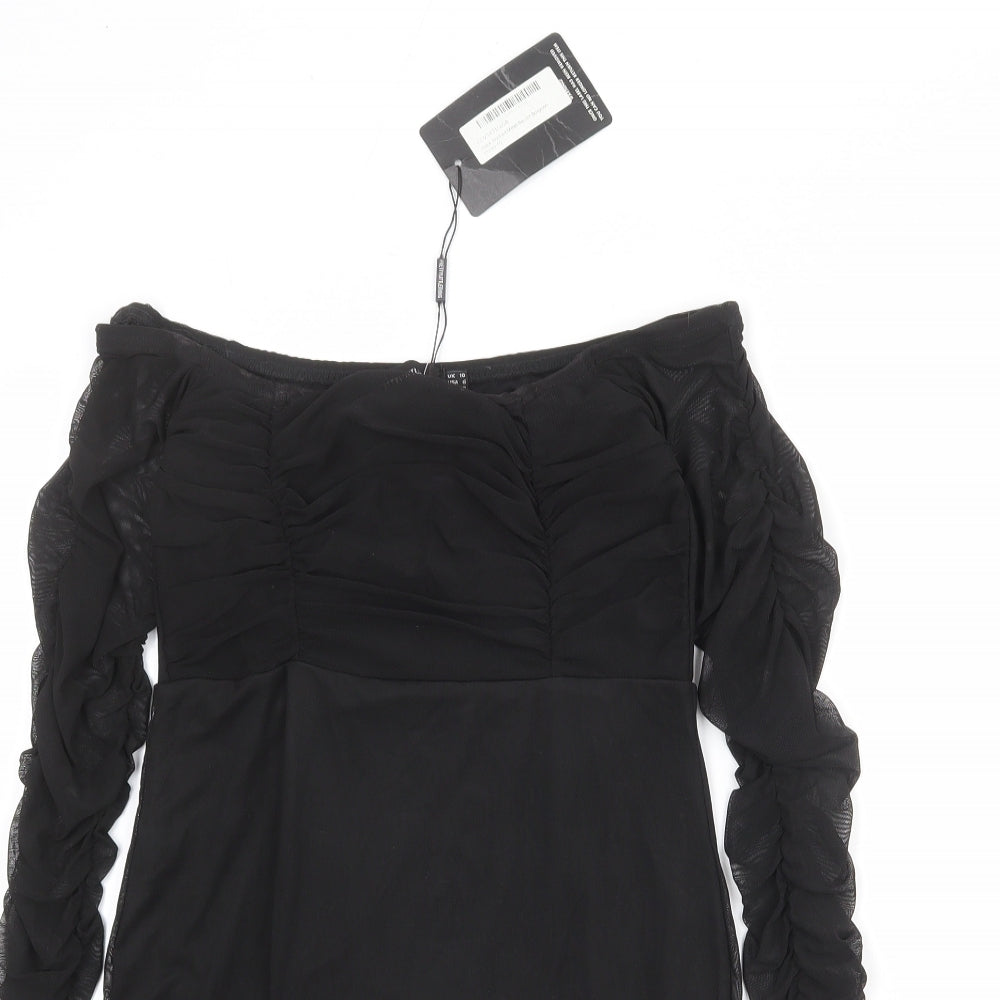 PRETTYLITTLETHING Womens Black Polyester Bodycon Size 10 Off the Shoulder Pullover