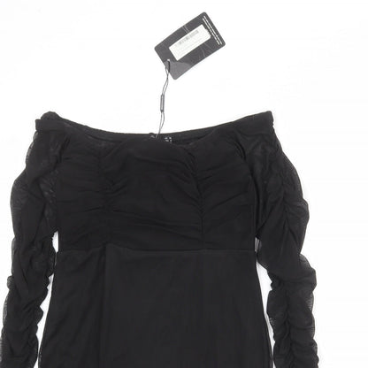 PRETTYLITTLETHING Womens Black Polyester Bodycon Size 10 Off the Shoulder Pullover