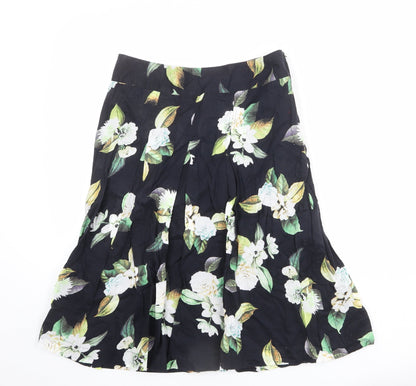 Phase Eight Womens Black Floral Cotton Swing Skirt Size 10 Zip